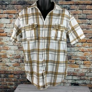 Attitude plaid white & brown button down shirt XL